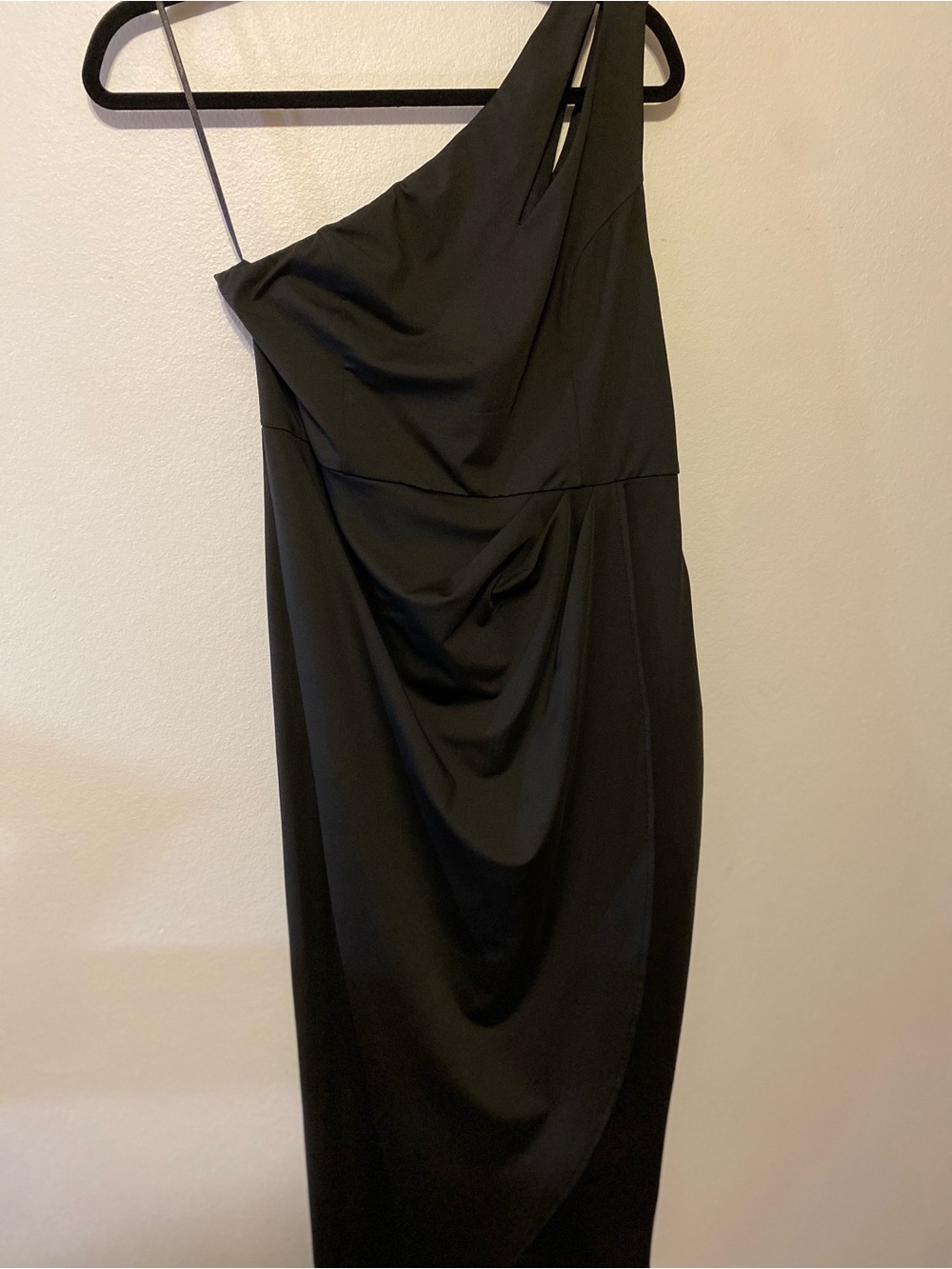 One-Shoulder Black Draped Evening Dress